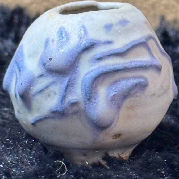 Small Primitive Handcrafted Ceramic Vase With Blue Abstract Design - Picture 3 of 7